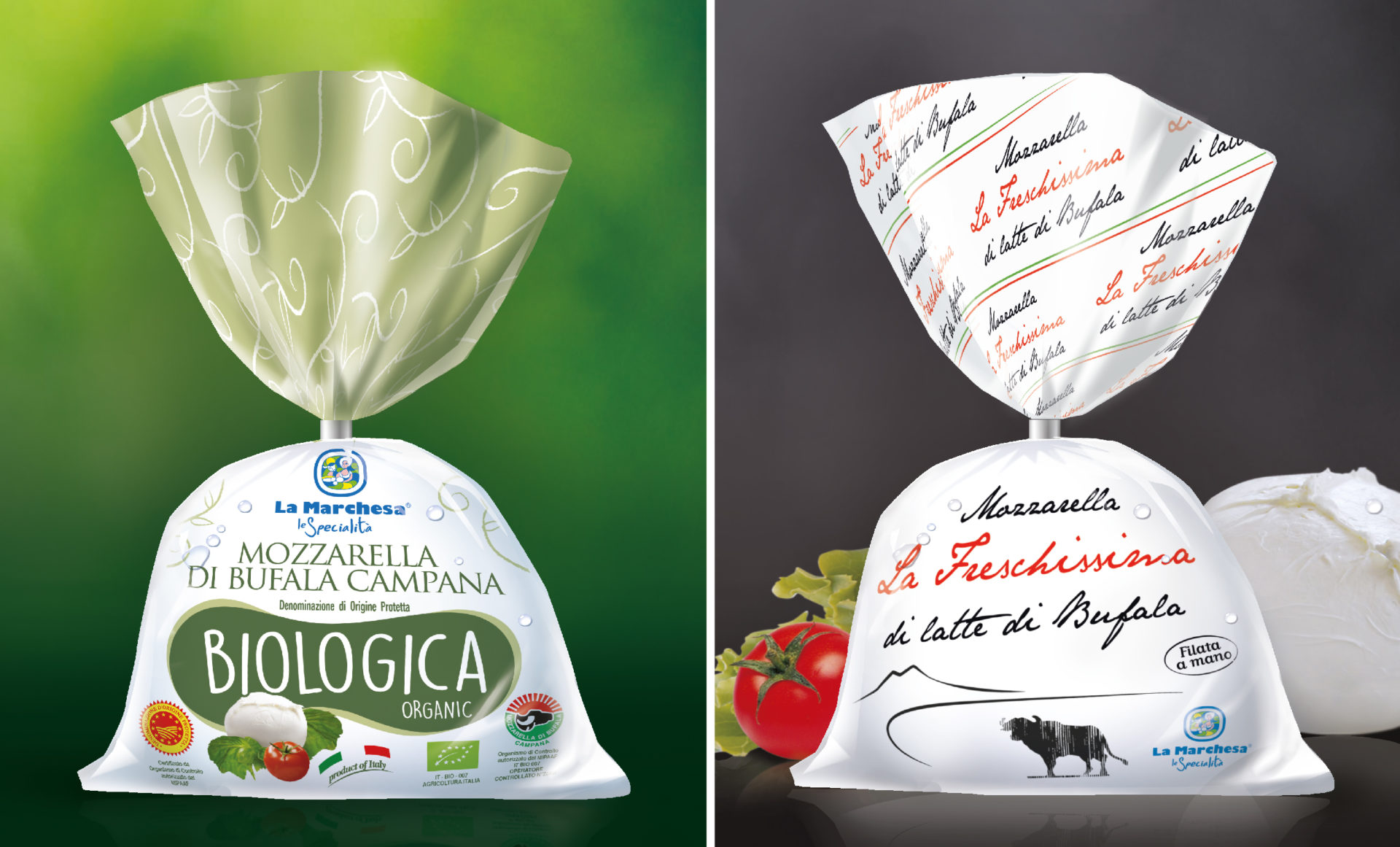 Progettazione packaging Mozzarella di Bufala Campana e Mozzarella La Freschissima Studiovagnetti Perugia