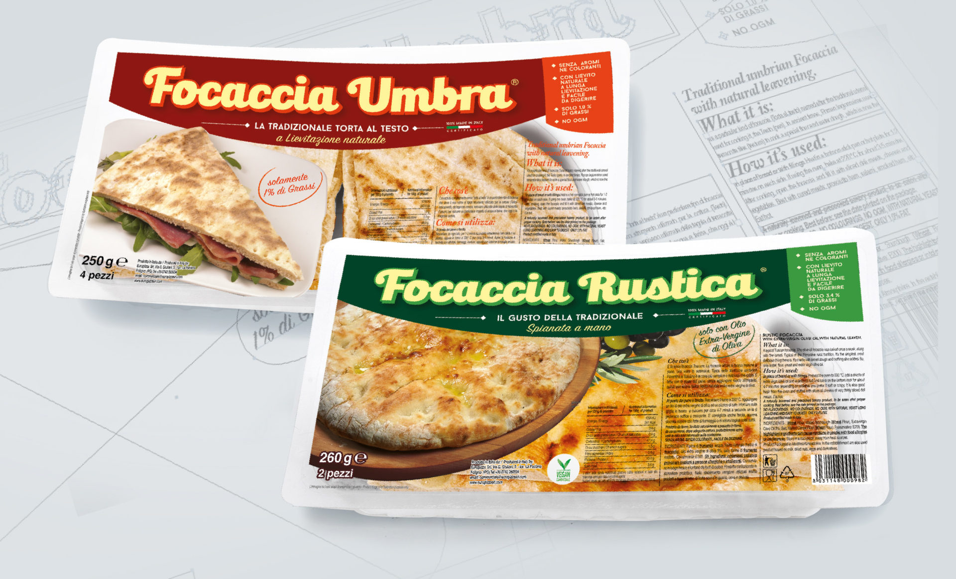 Progettazione Packaging Focaccia Rustica e Focaccia Umbra Studiovagnetti Perugia