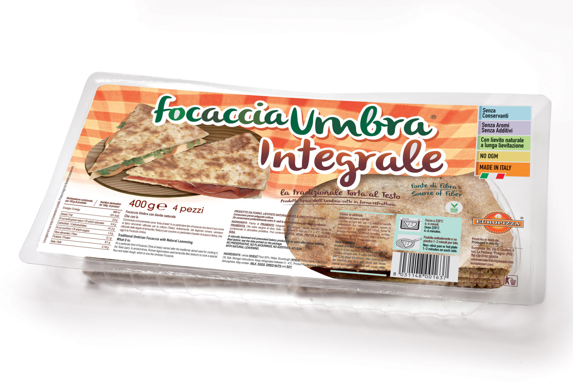 Progettazione Packaging focaccia Umbra Integrale Studiovagnetti Perugia