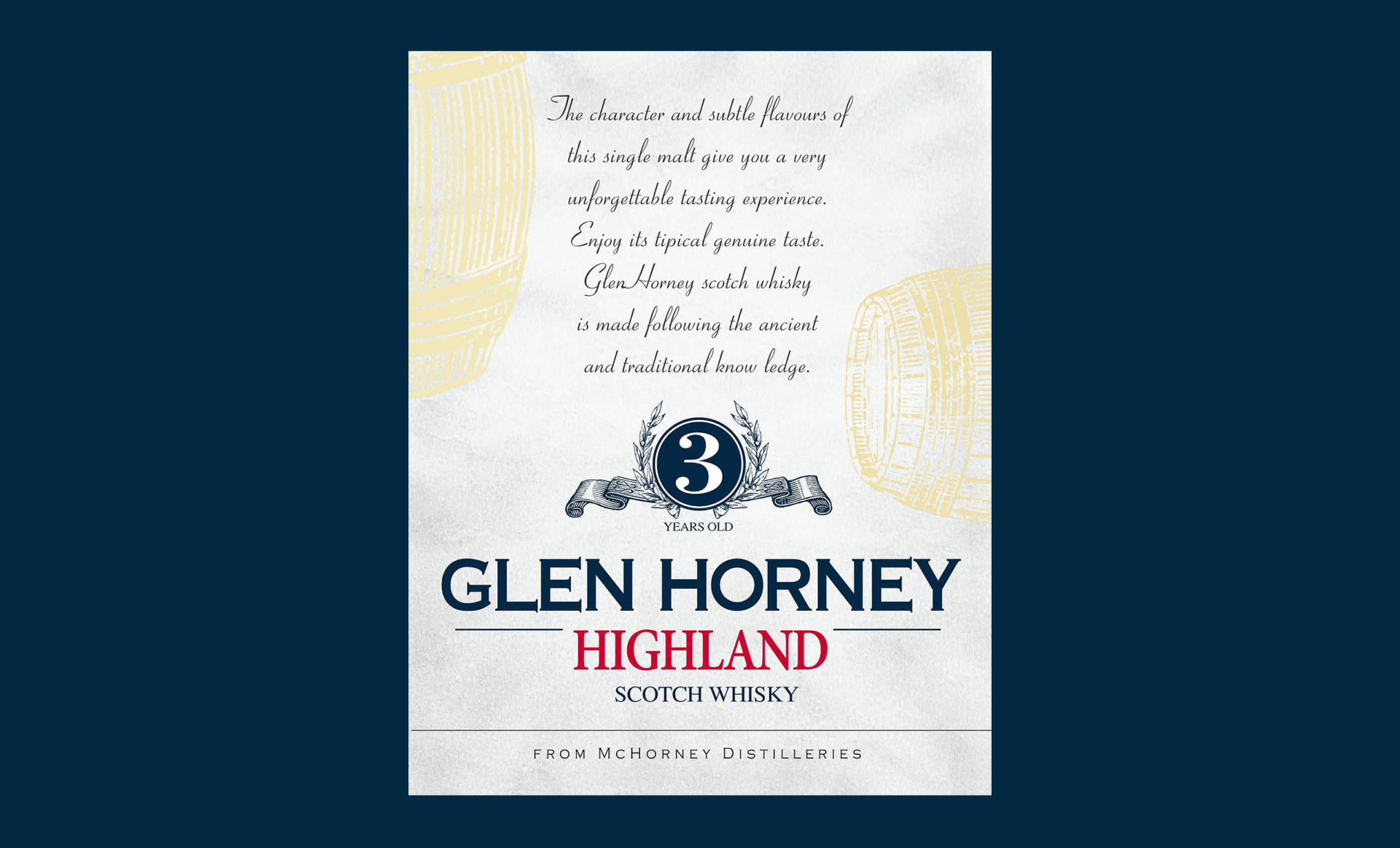 Progettazione etichetta GLEN HORNEY Highland scotch whisky Studiovagnetti Perugia