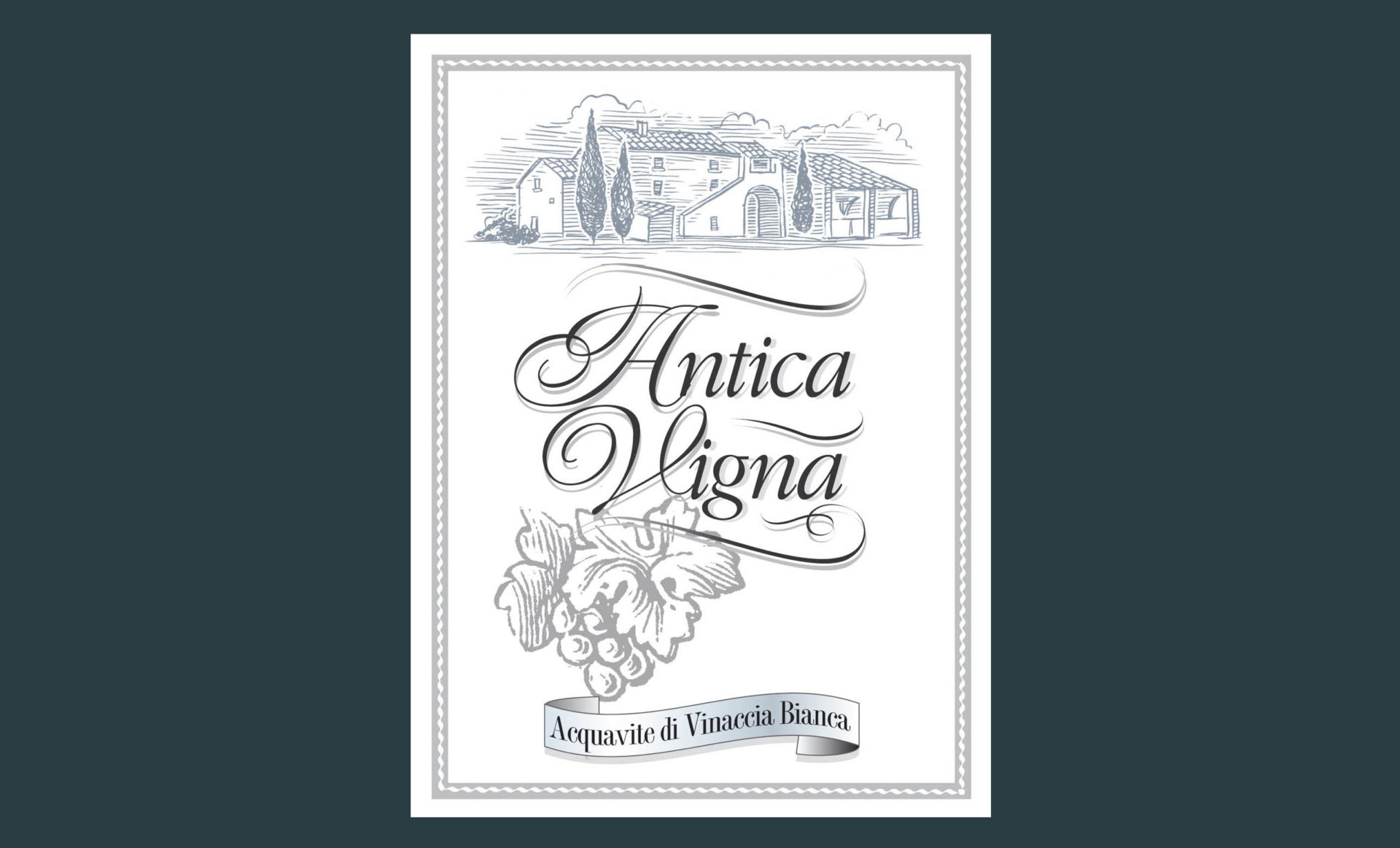 Progettazione etichetta Antica Vigna Acquavite di Vinaccia Bianca Studiovagnetti Perugia